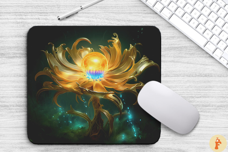 whimsical-alien-gold-flower-mouse-pad