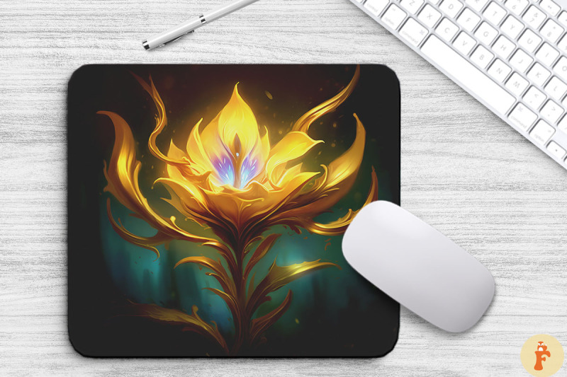 whimsical-alien-gold-flower-mouse-pad