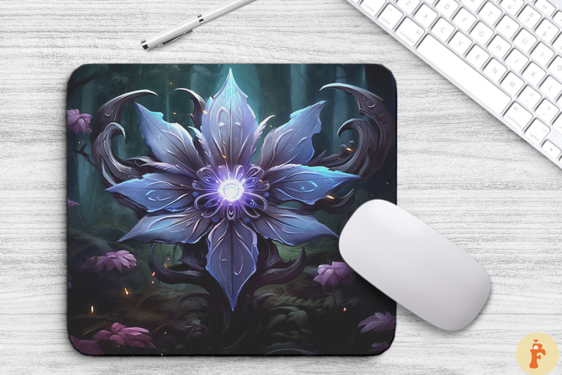 whimsical-alien-gray-flower-mouse-pad