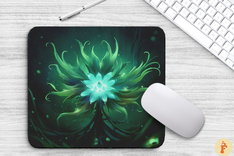 whimsical-alien-green-flower-mouse-pad