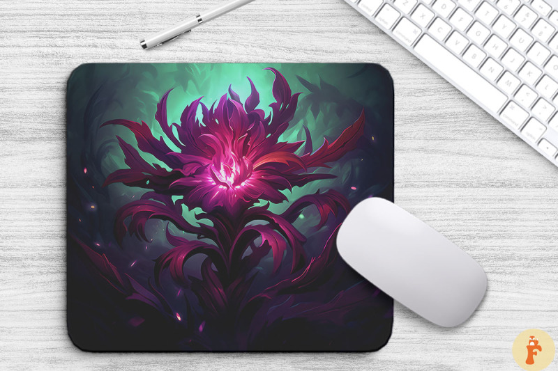 whimsical-alien-maroon-flower-mouse-pad