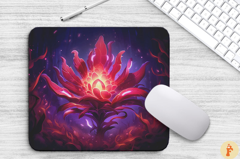 whimsical-alien-maroon-flower-mouse-pad