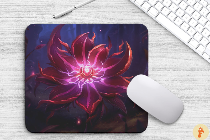 whimsical-alien-maroon-flower-mouse-pad