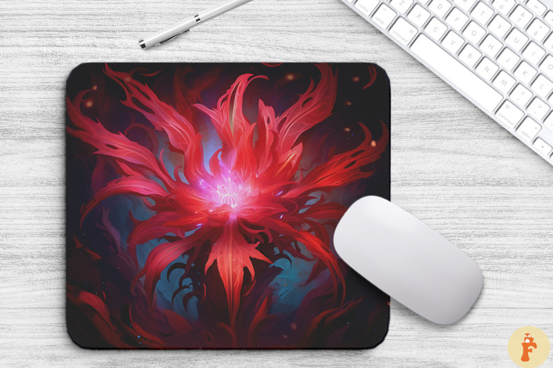 whimsical-alien-red-flower-mouse-pad