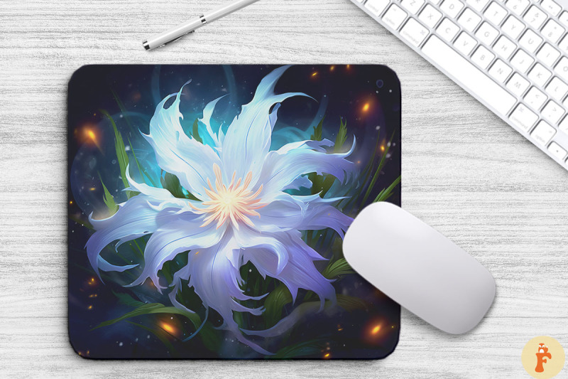 whimsical-alien-white-flower-mouse-pad