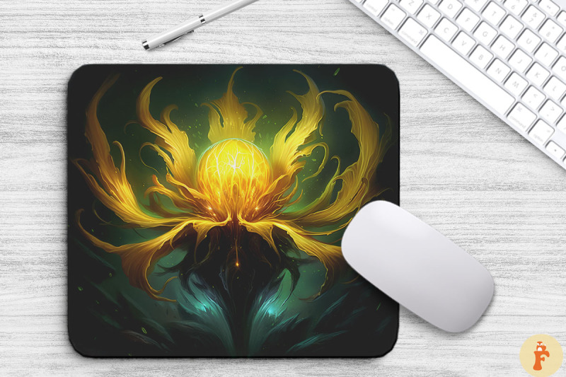 whimsical-alien-yellow-flower-mouse-pad