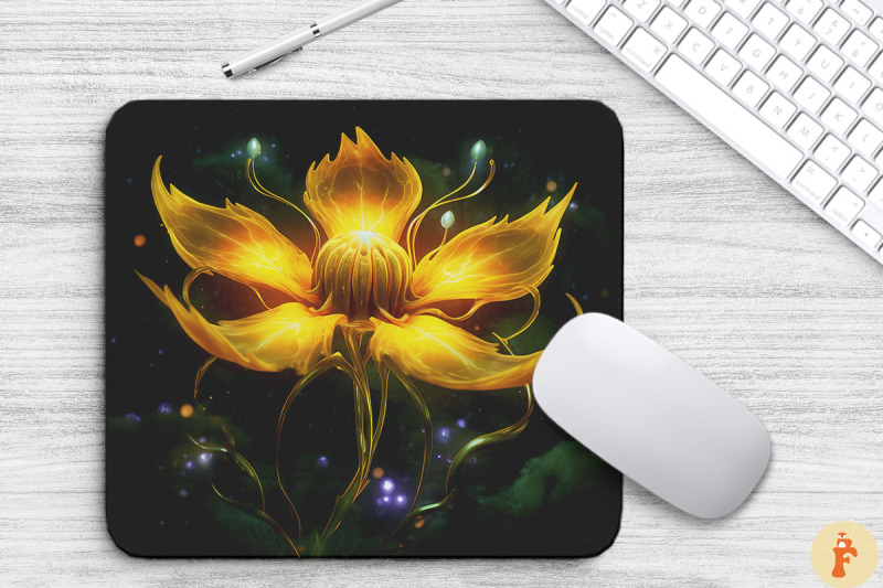 whimsical-alien-yellow-flower-mouse-pad