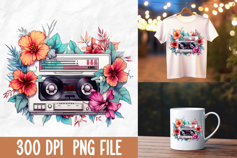 retro-80s-vintage-music-player-flower