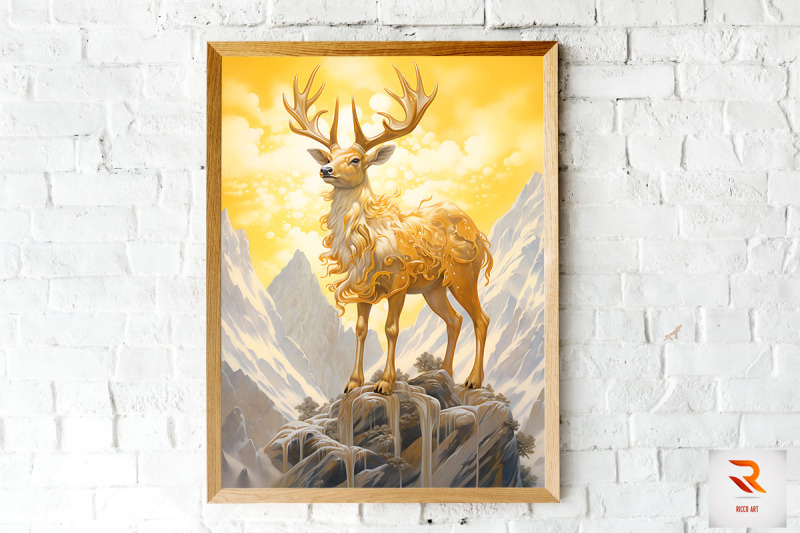 golden-fantasy-deer-wall-art