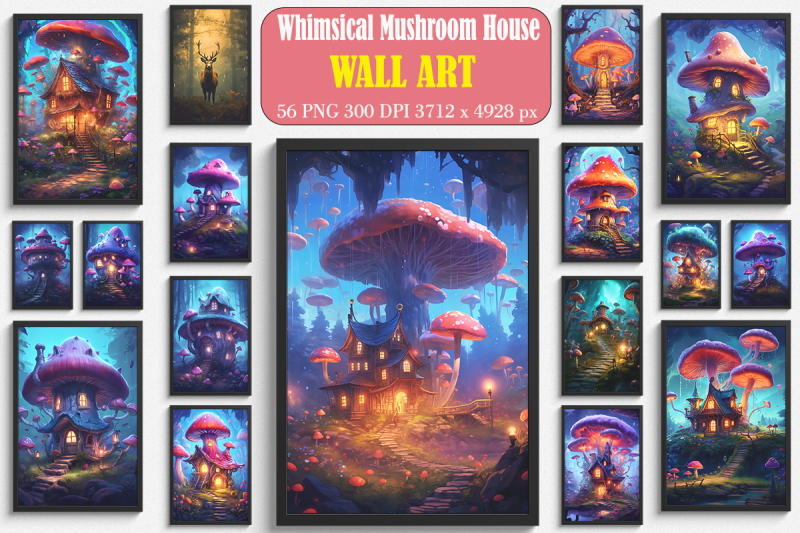 whimsical-mushroom-house-wall-art