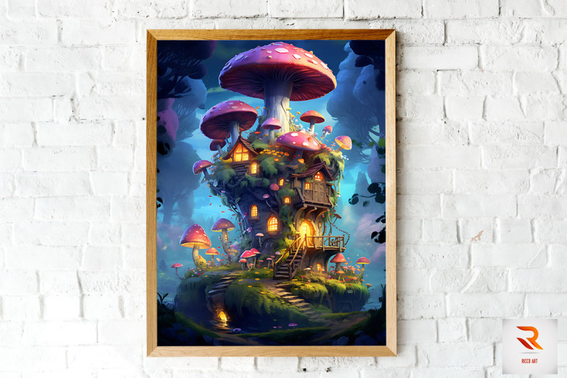 whimsical-mushroom-house-wall-art