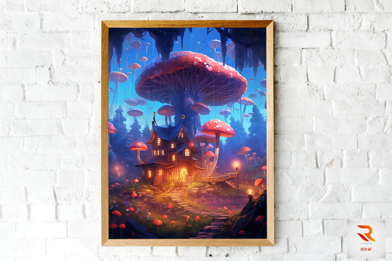 whimsical-mushroom-house-wall-art