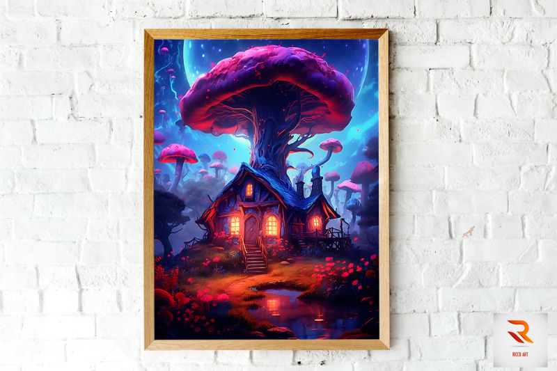 whimsical-mushroom-house-wall-art