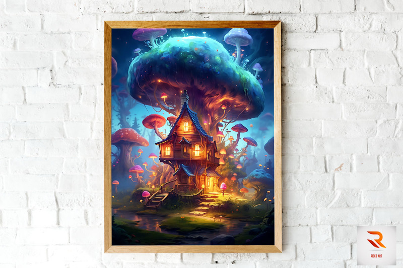 whimsical-mushroom-house-wall-art