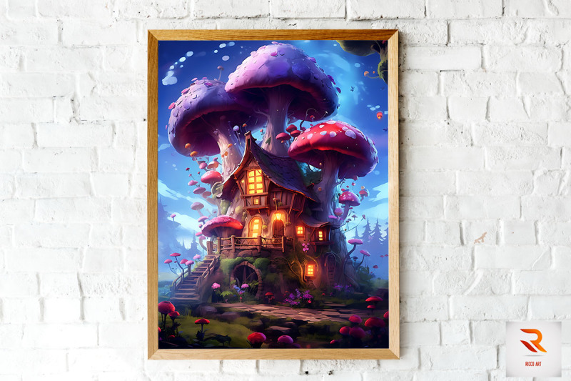 whimsical-mushroom-house-wall-art