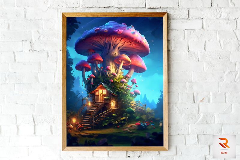 whimsical-mushroom-house-wall-art