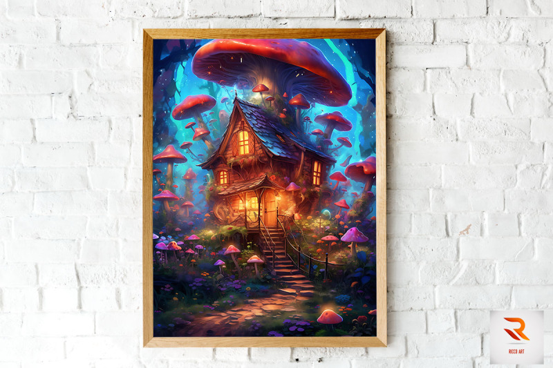 whimsical-mushroom-house-wall-art