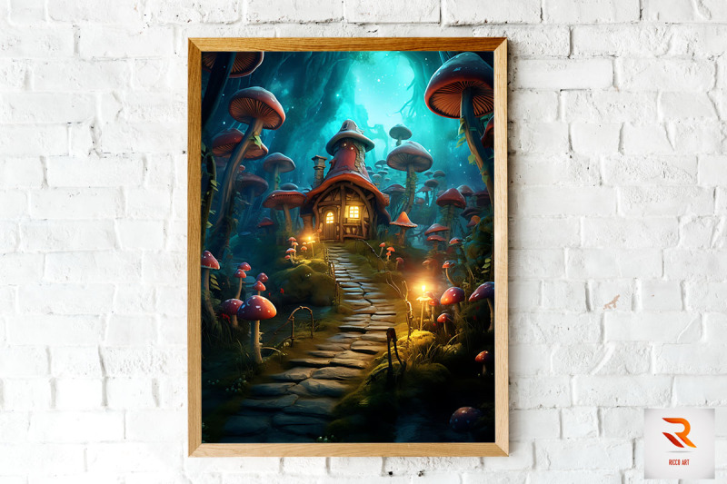 beautiful-fairy-mushroom-house-wall-art