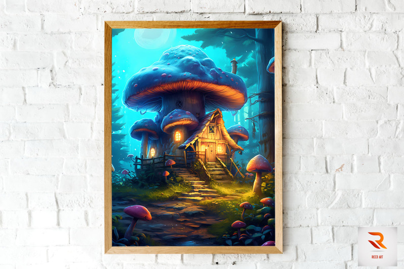 beautiful-fairy-mushroom-house-wall-art