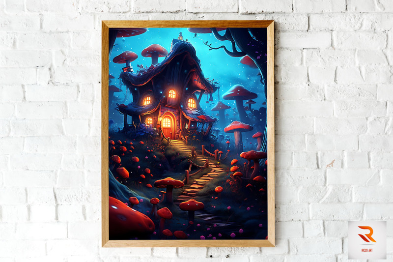 beautiful-fairy-mushroom-house-wall-art