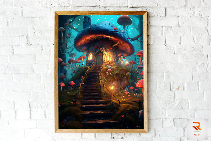 beautiful-fairy-mushroom-house-wall-art