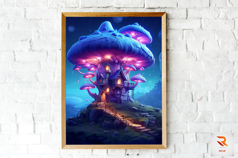 night-fantasy-mushroom-house-wall-art