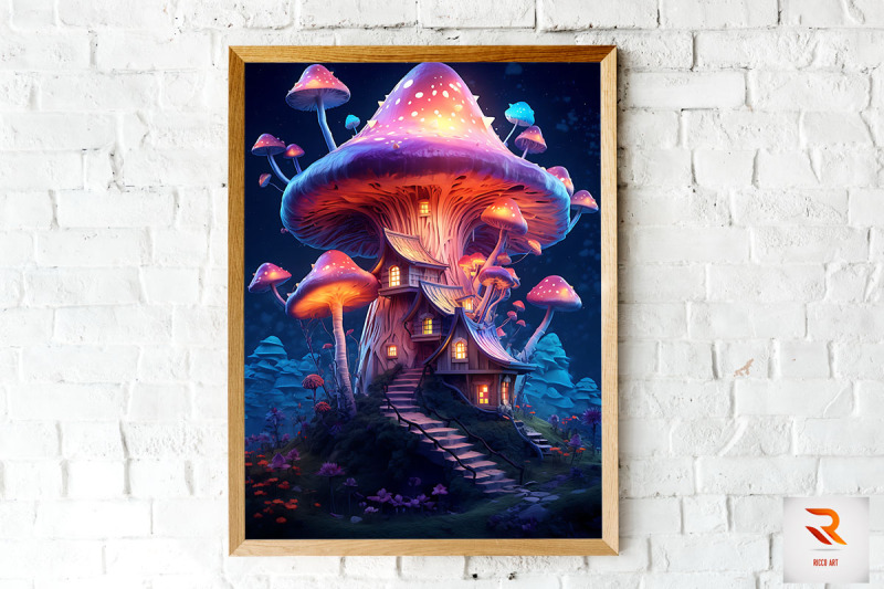 night-fantasy-mushroom-house-wall-art