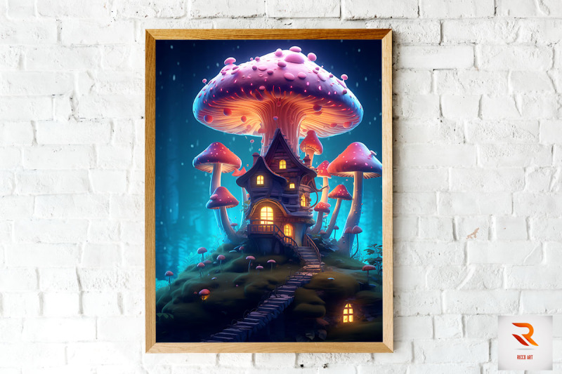 night-fantasy-mushroom-house-wall-art