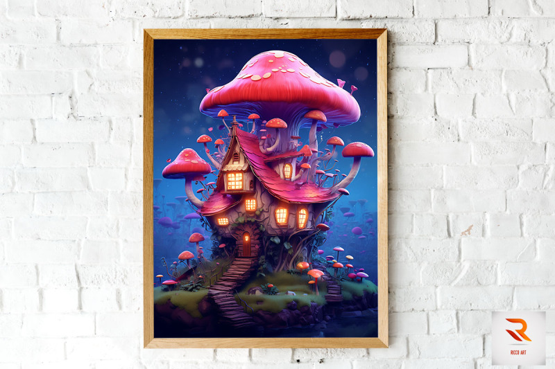 night-fantasy-mushroom-house-wall-art