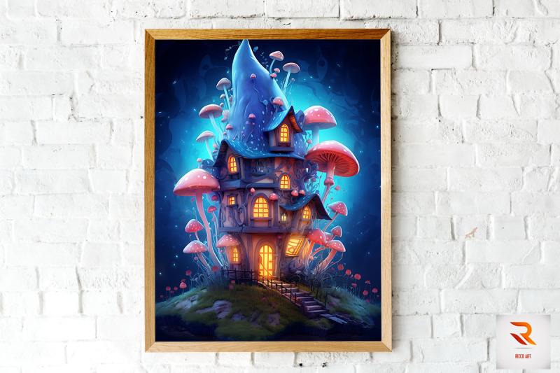 night-fantasy-mushroom-house-wall-art