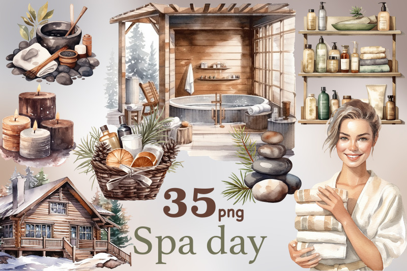 spa-day-clipart-winter-illustration-bundle