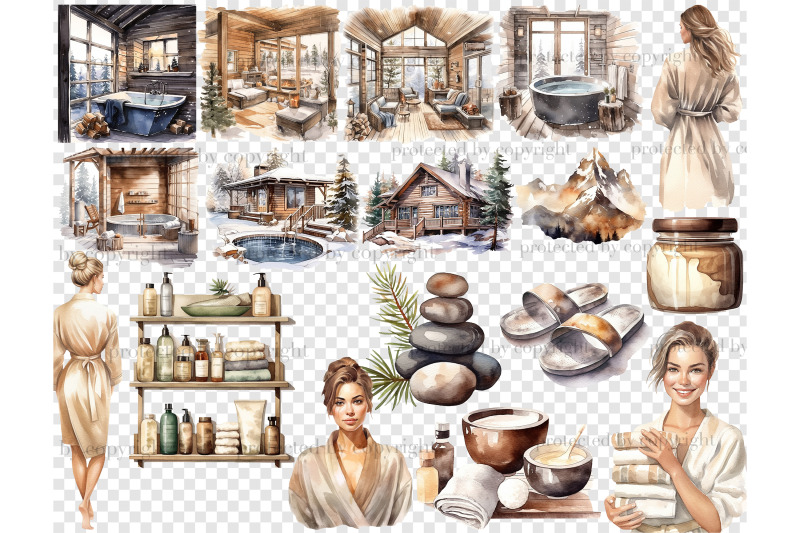 spa-day-clipart-winter-illustration-bundle