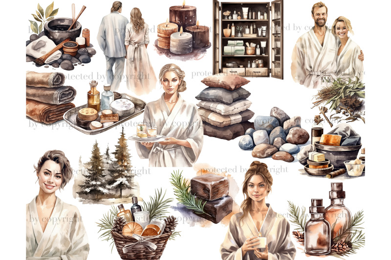 spa-day-clipart-winter-illustration-bundle