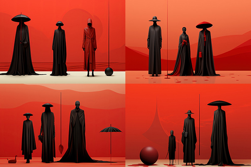 three-people-in-black-robes-and-hats-stand-in-front-of-a-red-backgroun