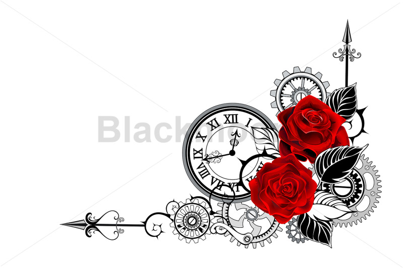 corner-composition-with-clock-and-red-roses