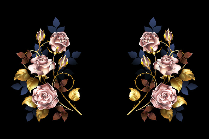 symmetrical-composition-with-pink-gold-roses