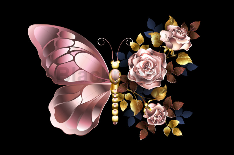 flower-butterfly-with-pink-gold-roses