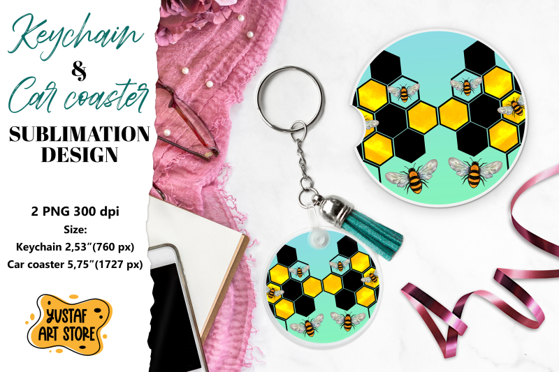 bee-keychain-sublimation-bee-car-coaster-sublimation