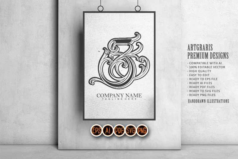 vintage-elegance-number-5-monogram-logo-outline