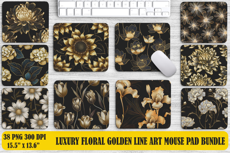luxury-floral-golden-line-art-mouse-pad