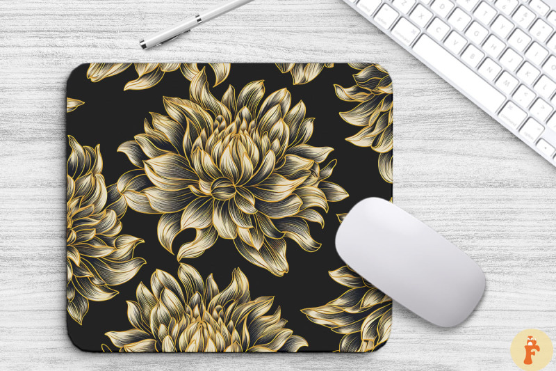 dahlia-floral-golden-line-art-mouse-pad