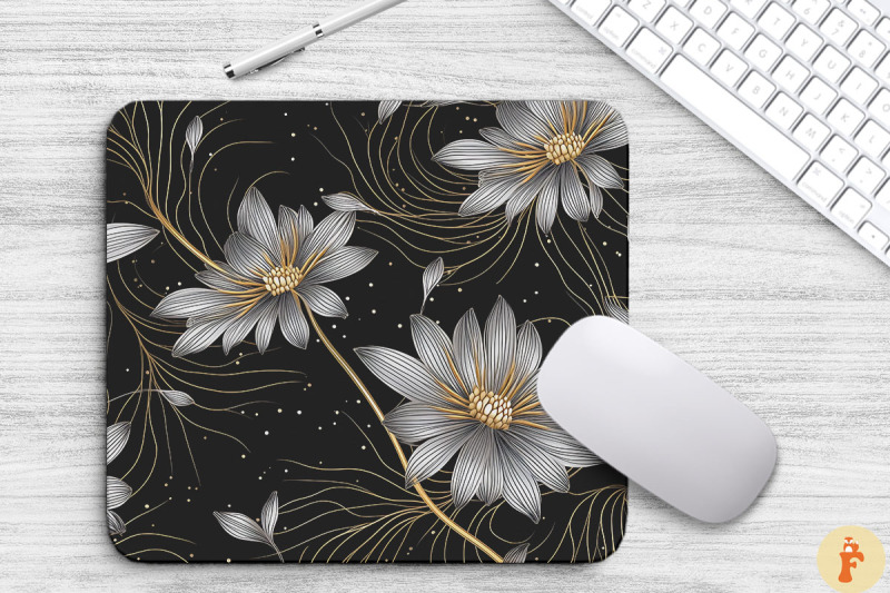 daisy-floral-golden-line-art-mouse-pad