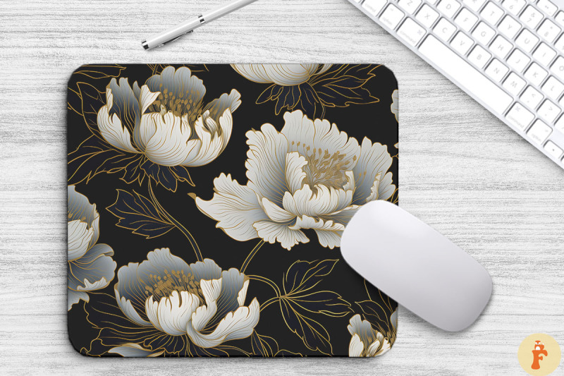 peony-floral-golden-line-art-mouse-pad