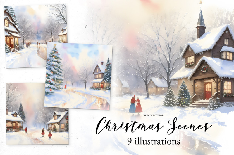 christmas-scenes-watercolor-illustration-bundle