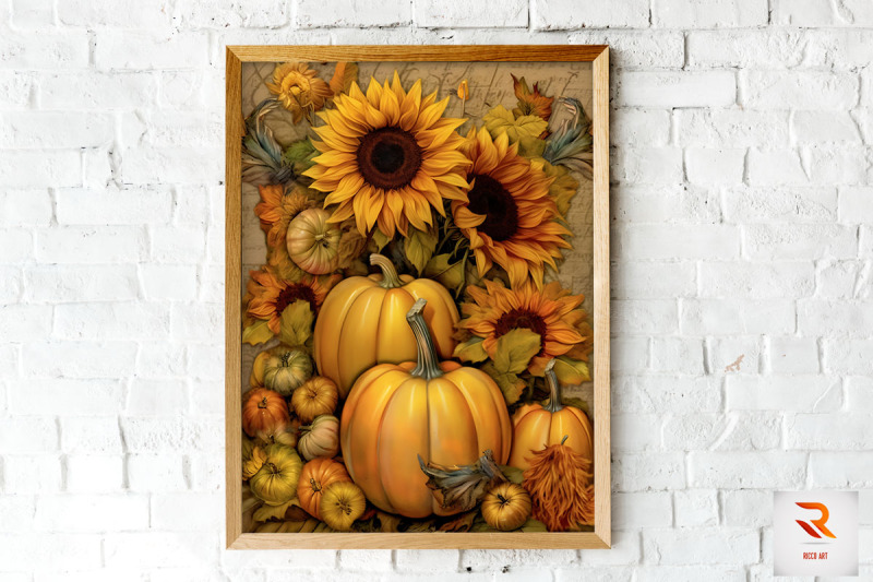 pumpkin-and-sunflowers-autumn-wall-art