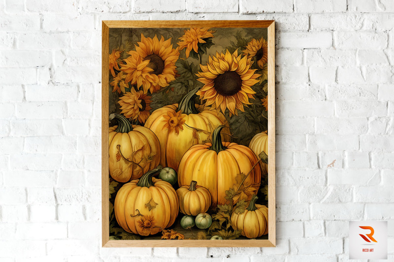 pumpkin-and-sunflowers-autumn-wall-art