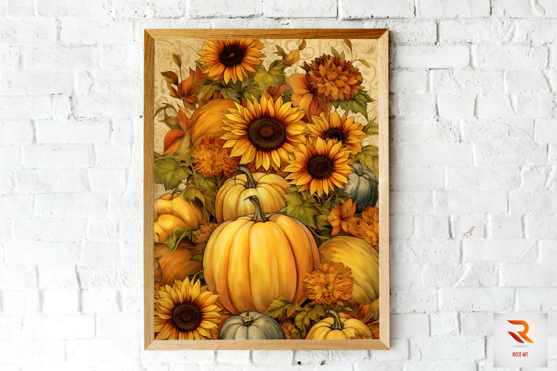 pumpkin-and-sunflowers-autumn-wall-art