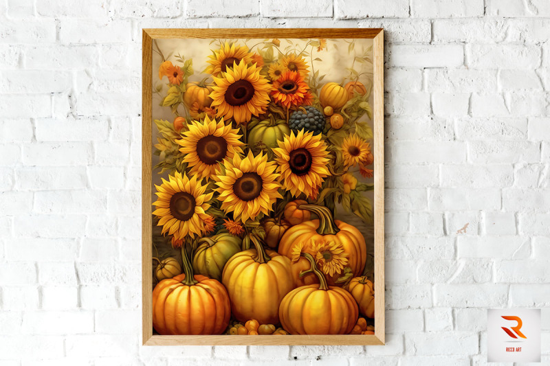 pumpkin-and-sunflowers-autumn-wall-art