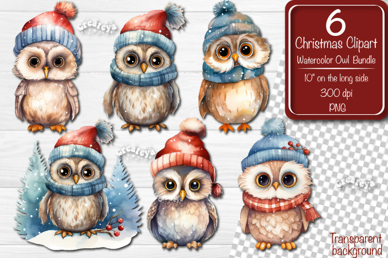 christmas-clipart-watercolor-owl-clipart-bundle-xmas-owl-illustration