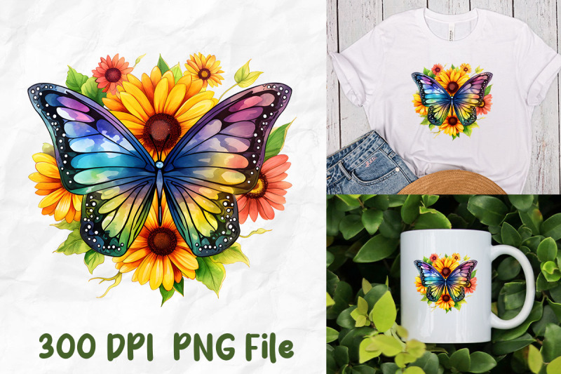 rainbow-hippie-retro-butterfly-sunflower